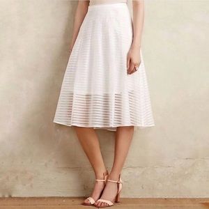 Anthropologie leifsdottir midi white skirt with striped overlay